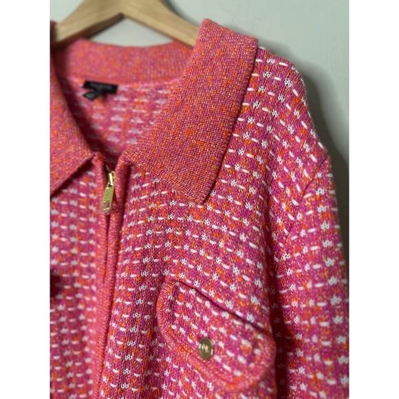 Talbots WOMENS 2X Cardigan Sweater Pink Orange Dash Stripe Collared Full Zip - Picture 3 of 9